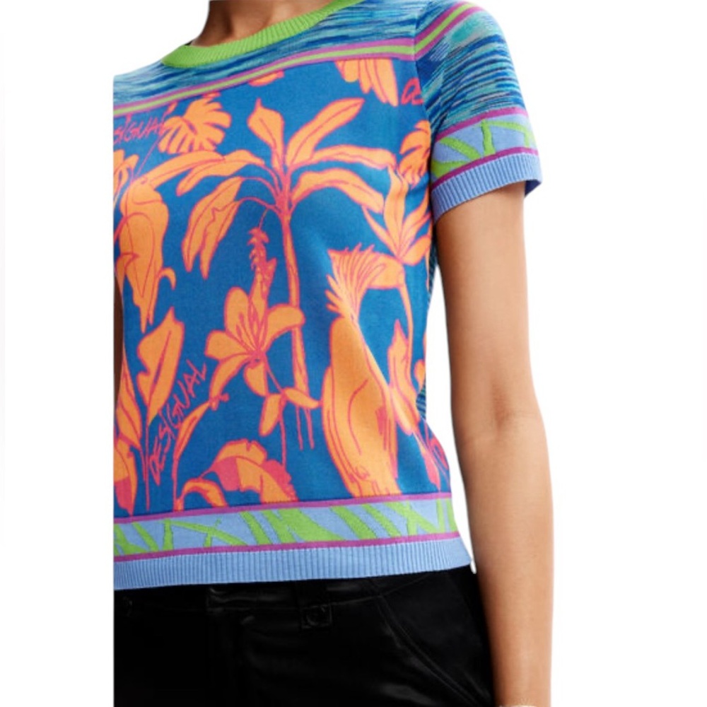 Desigual Blue and Orange Patterned Sweater